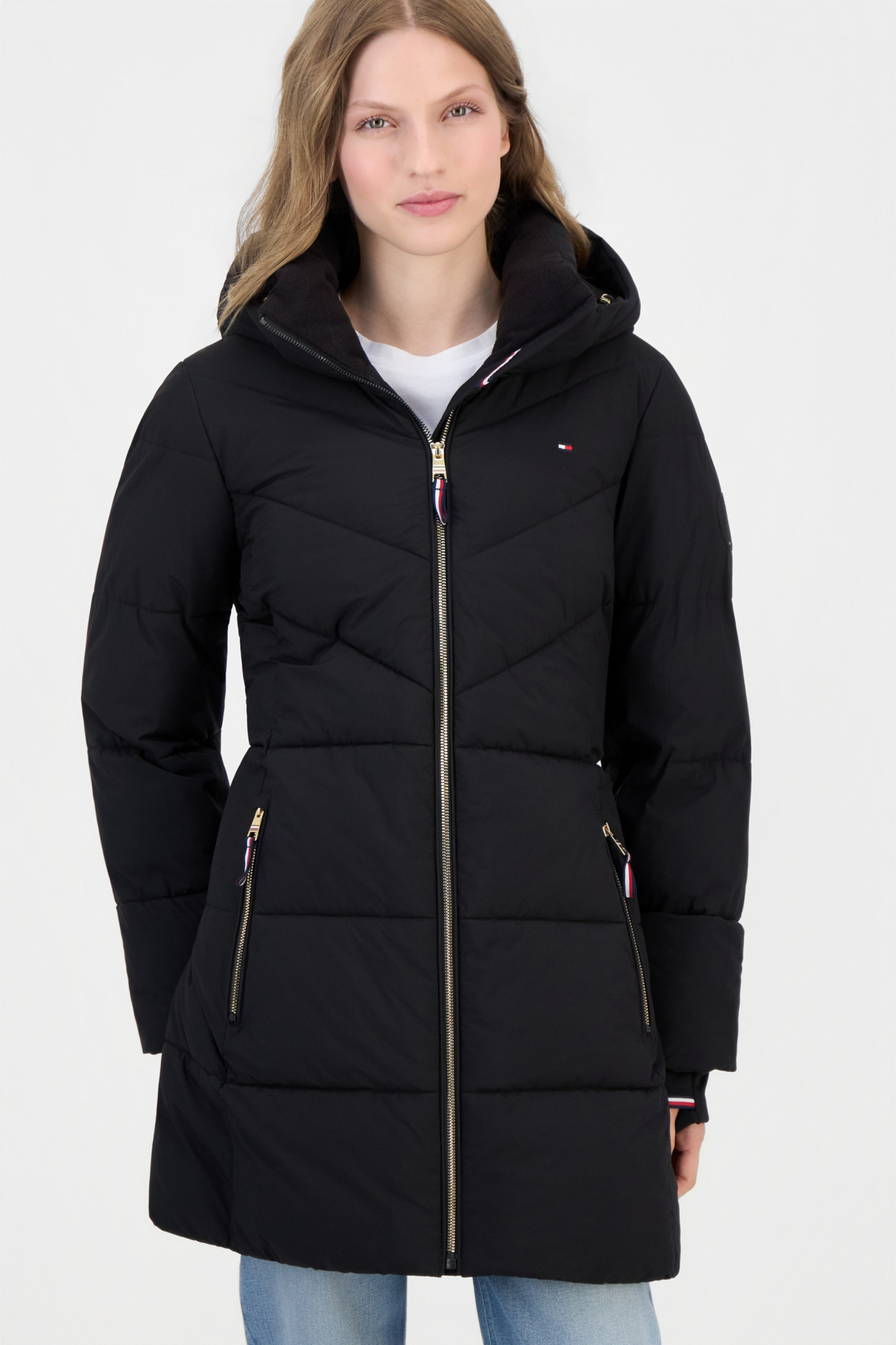 Tommy Hilfiger Women's Chevron-Quilted Puffer Coat - Black