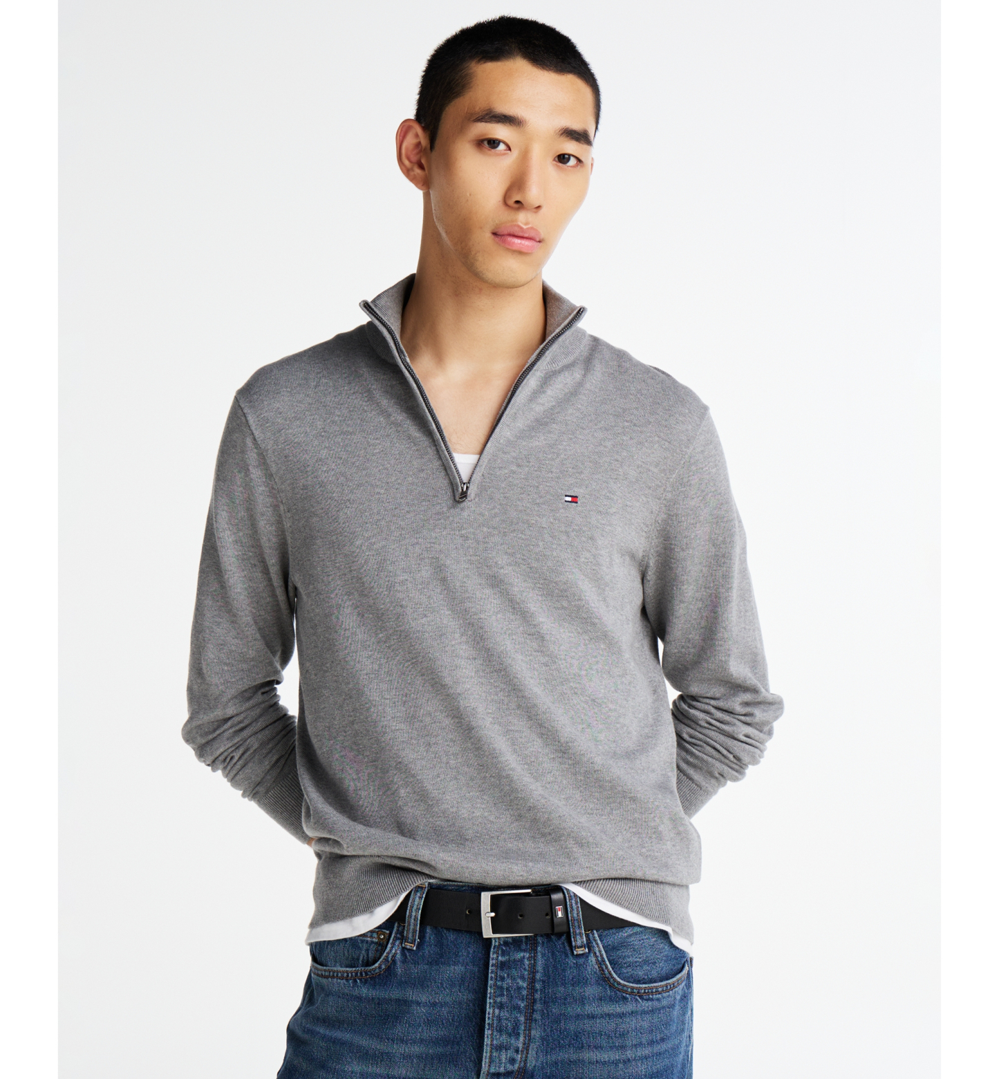 Tommy Hilfiger Men's Essential Cotton Quarter-Zip Sweater - Medium Gray Heather