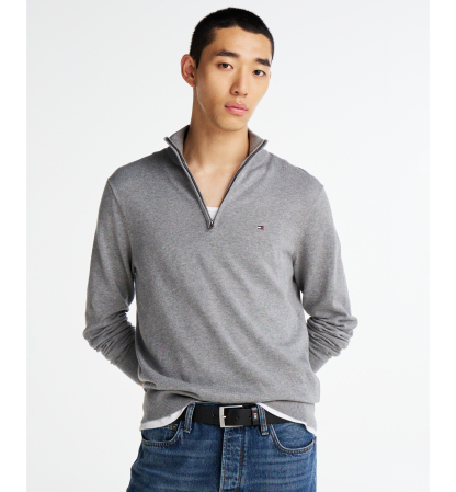 Tommy Hilfiger Men's Essential Cotton Quarter-Zip Sweater - Medium Gray Heather