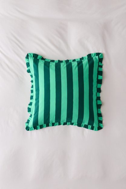 Striped Ruffle Euro Sham - Dark Green