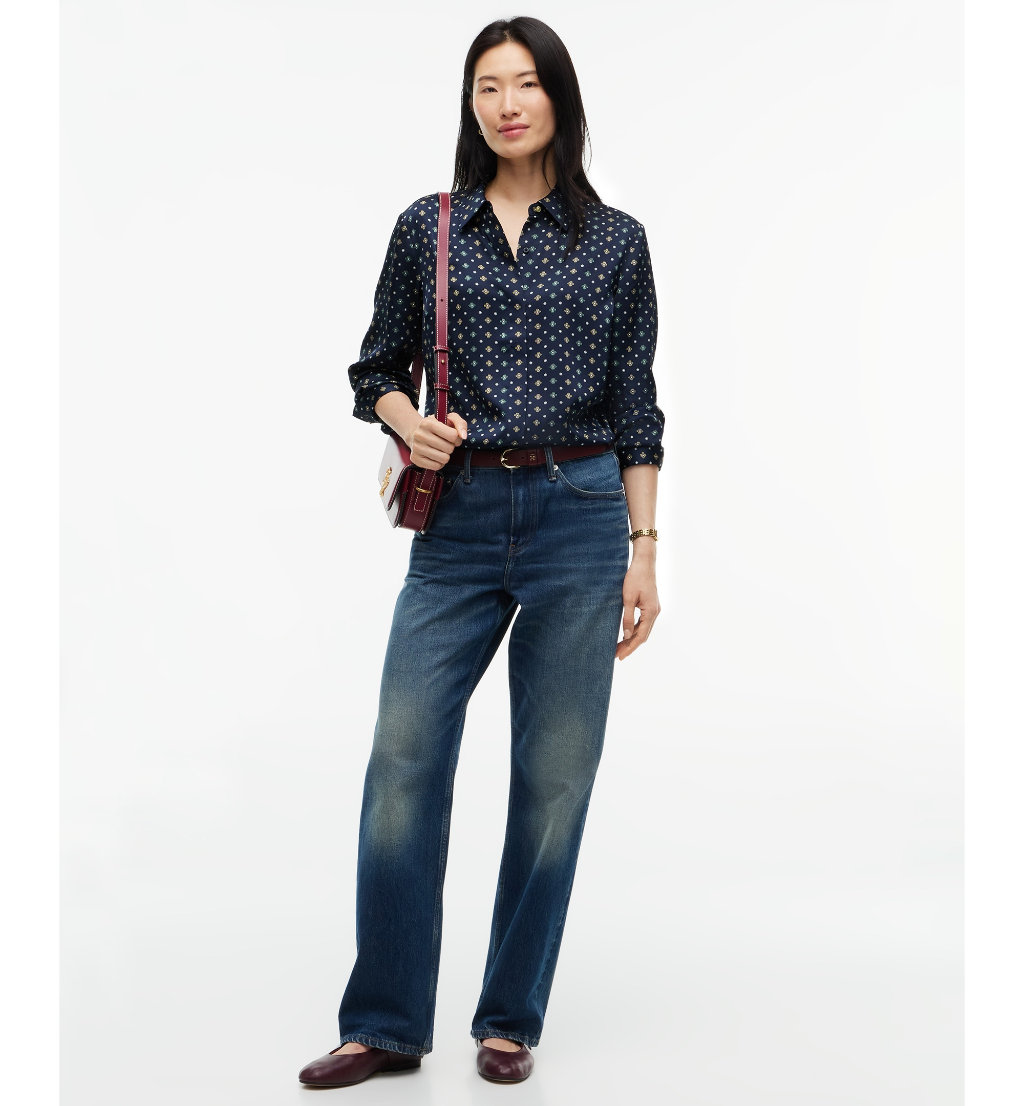 Tommy Hilfiger Women's Fluid Floral-Print Long-Sleeve Blouse - Degrade Foulard Dark Blue