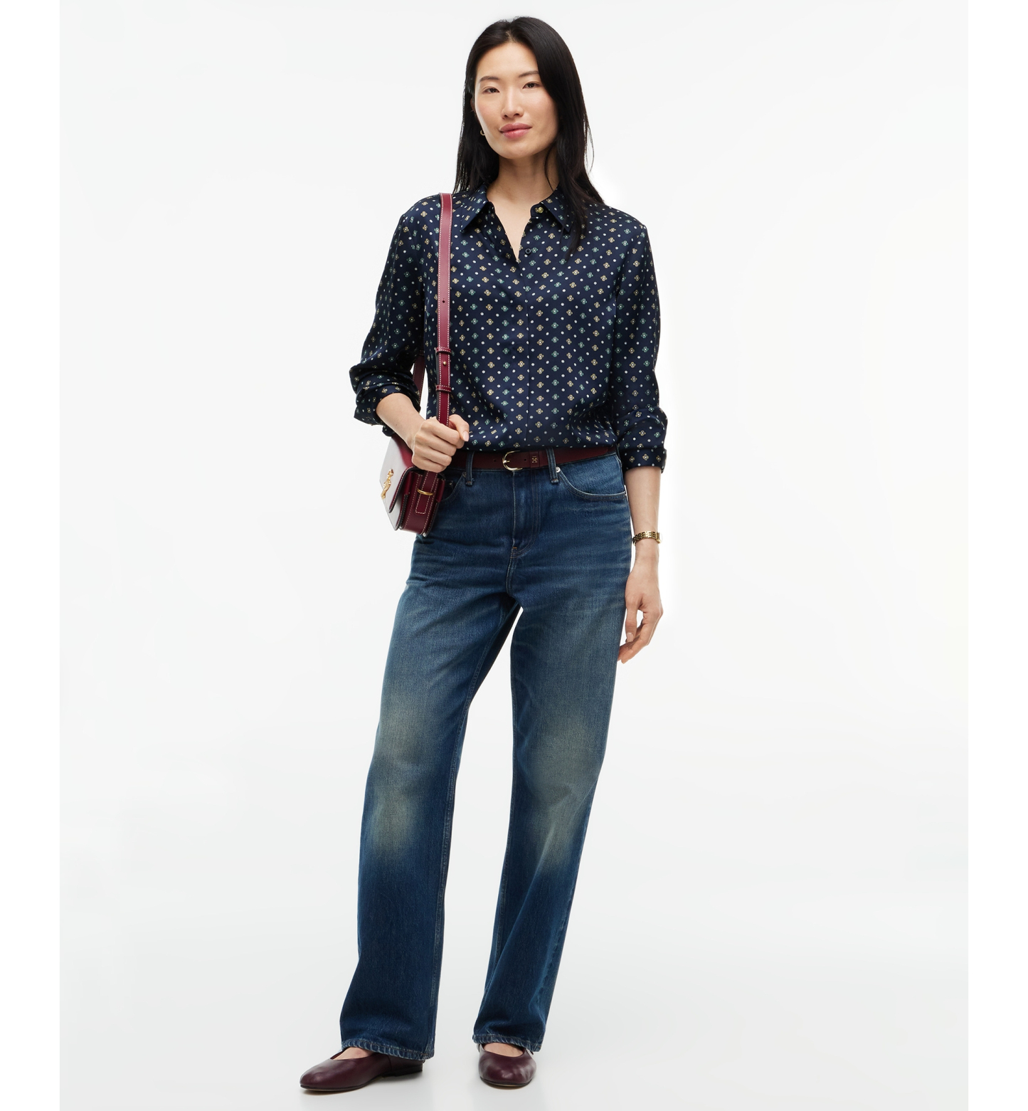 Tommy Hilfiger Women's Fluid Floral-Print Long-Sleeve Blouse - Degrade Foulard Dark Blue
