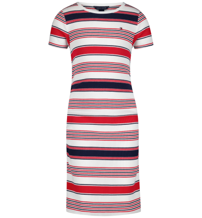 Tommy Hilfiger Girls' 7-16 Striped Ribbed Short-Sleeve Dress - White/Red/Navy