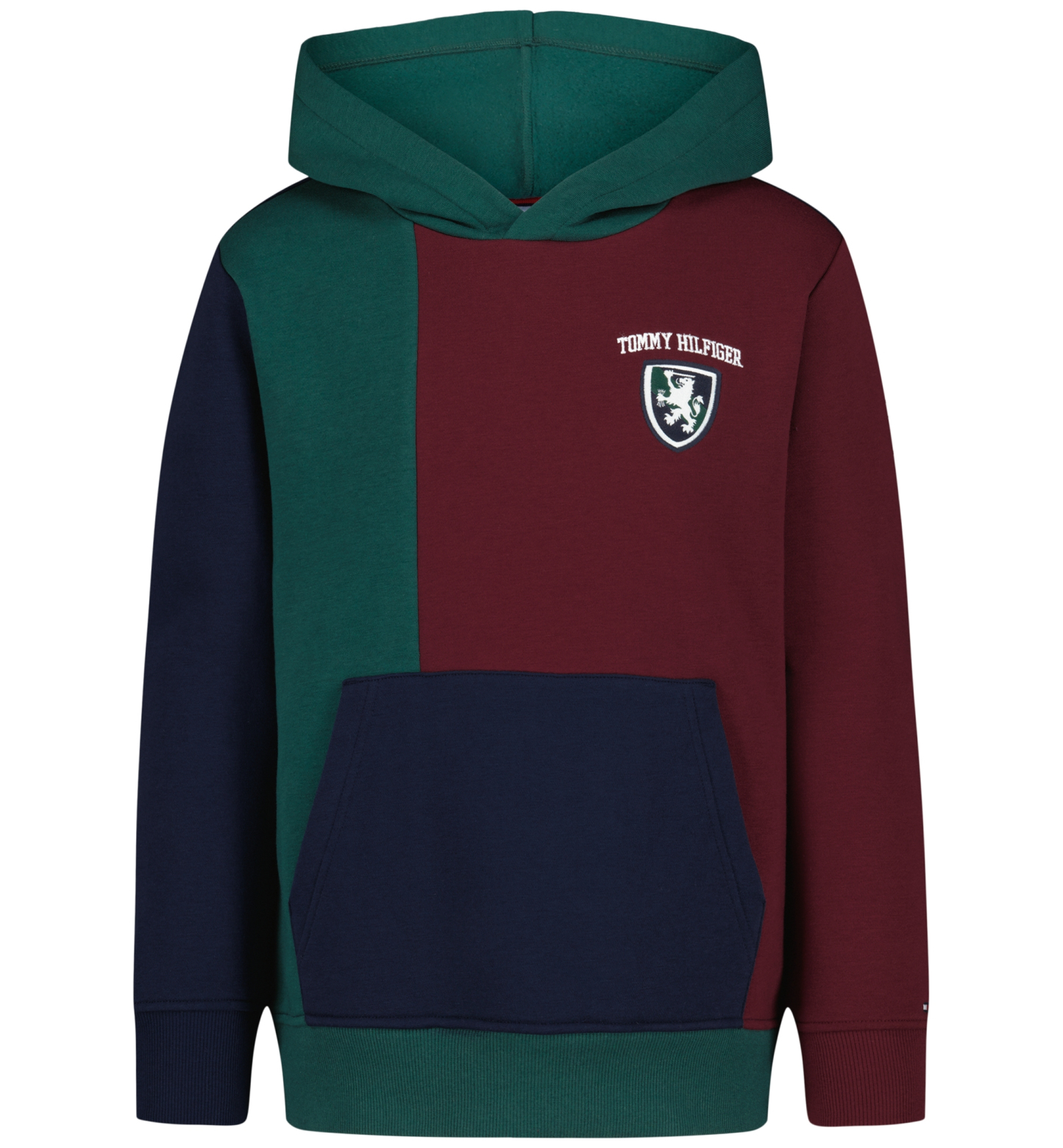 Tommy Hilfiger Boys' 8-20 Griffin Badge Colorblock Kangaroo Pocket Pullover Hoodie - June Bug