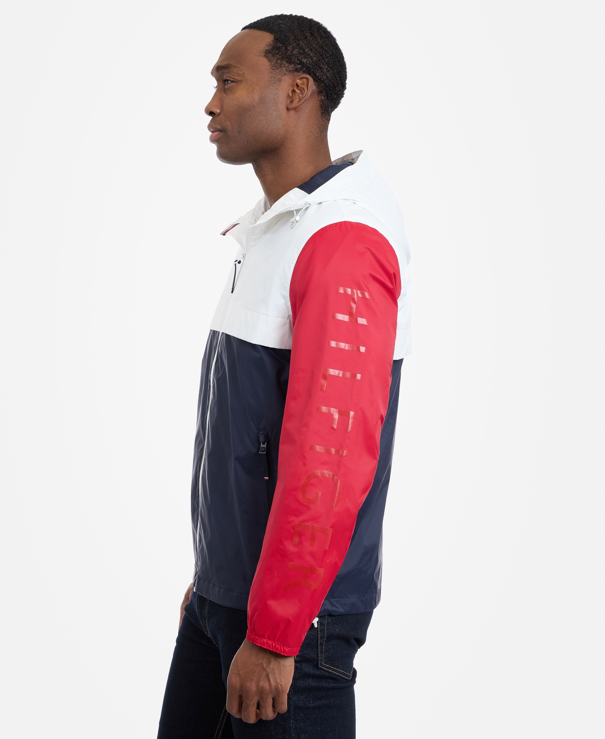 Tommy Hilfiger Men's Hooded Windbreaker Jacket - Navy/White/Red