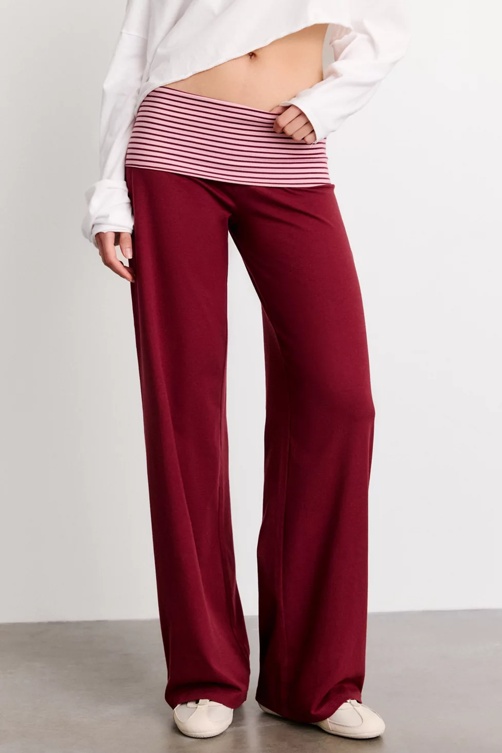 Out From Under Bec Foldover Wide Leg Pants - Maroon