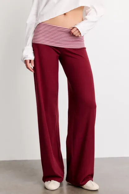 Out From Under Bec Foldover Wide Leg Pants - Maroon