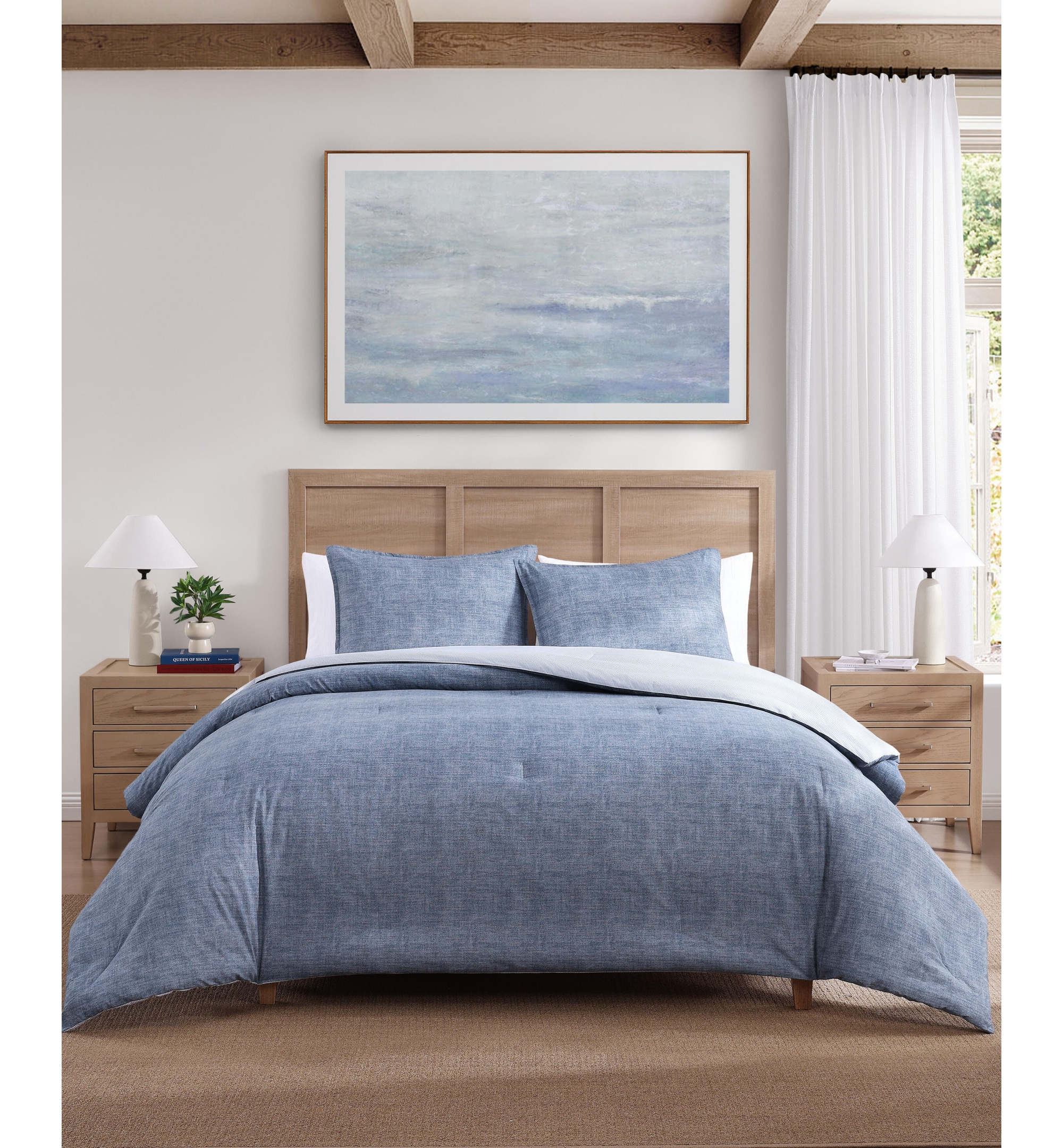 Tommy Hilfiger Classic Texture Cotton Duvet Cover Set - Dark Chambray, Navy Blue