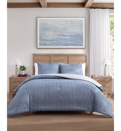 Tommy Hilfiger Classic Texture Cotton Duvet Cover Set - Dark Chambray, Navy Blue