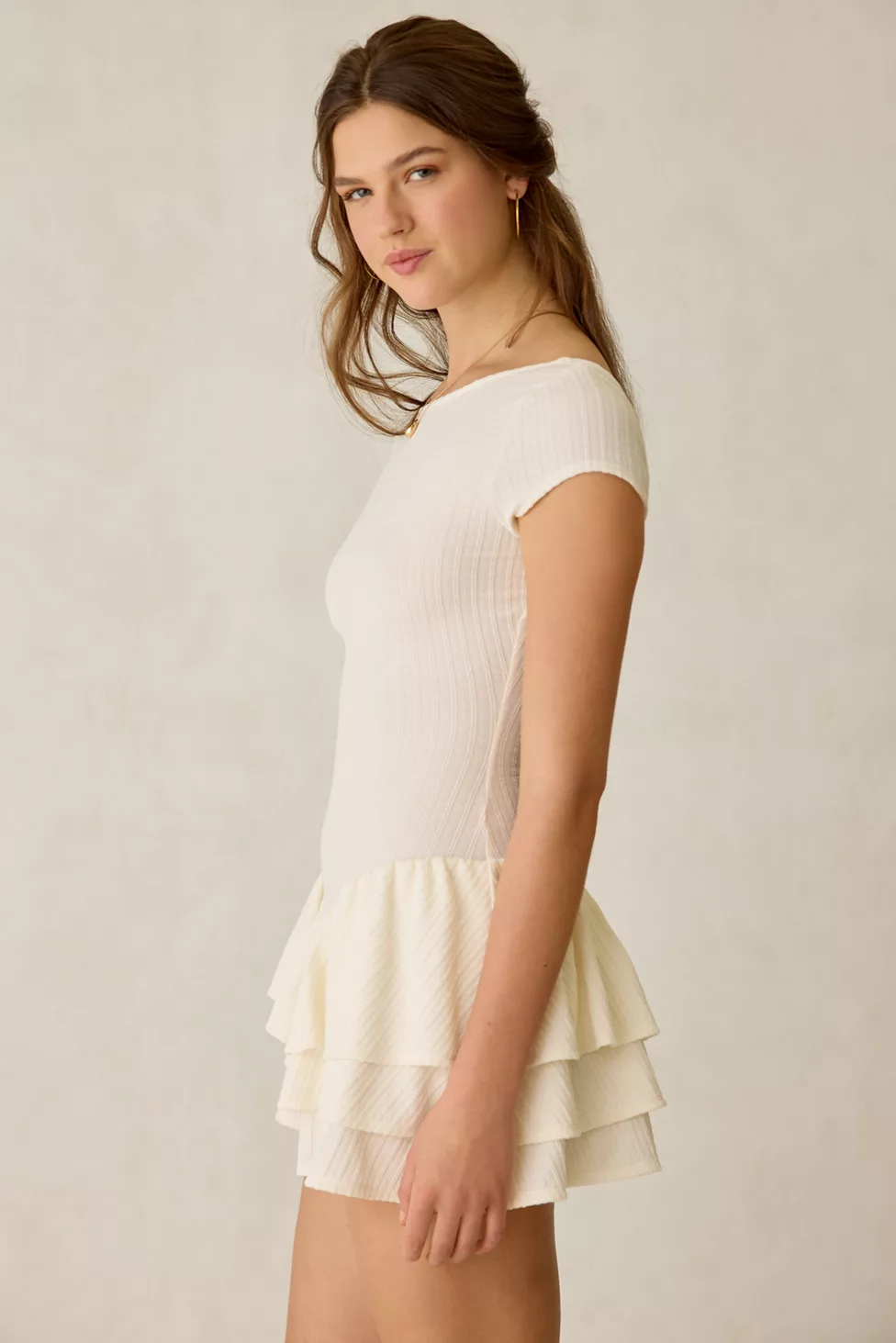 Kimchi Blue Ruffled Up Short Sleeve Romper - Ivory