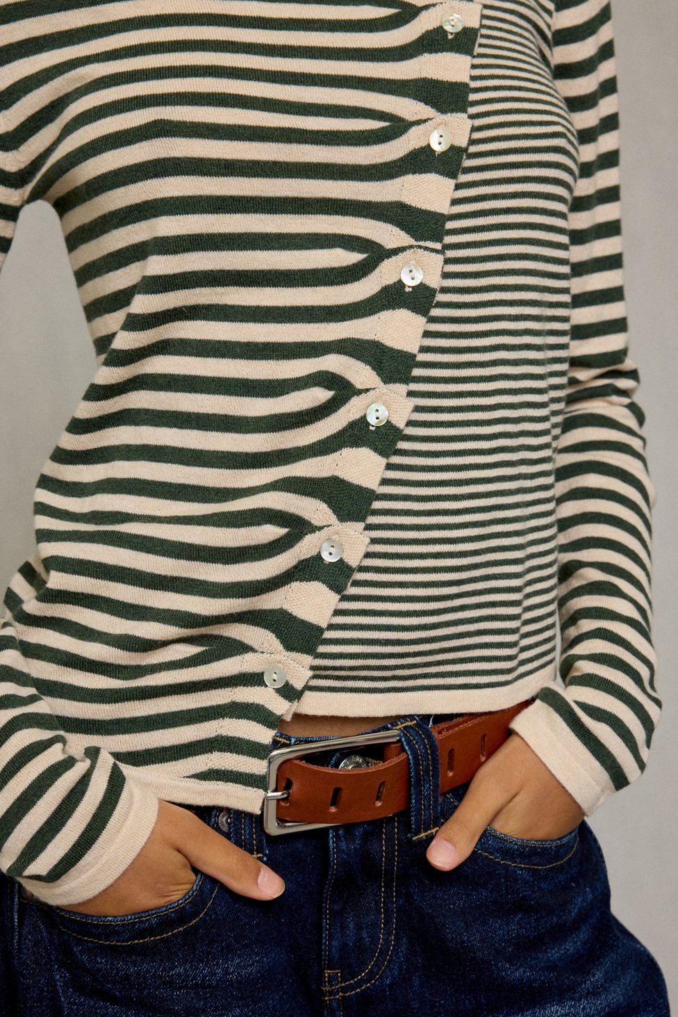 BDG Sutton Slanted Asymmetric Button Cardigan - Neutral Multi