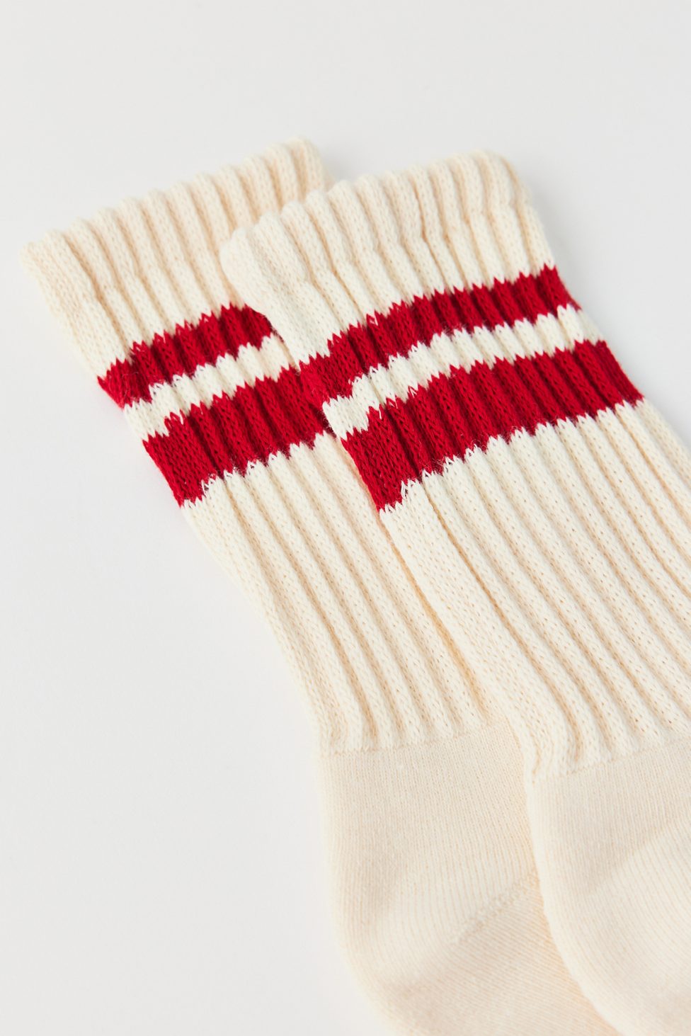 Athletic Striped Scrunch Crew Socks - Cream + Red Stripe