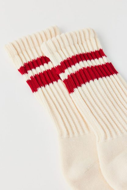 Athletic Striped Scrunch Crew Socks - Cream + Red Stripe