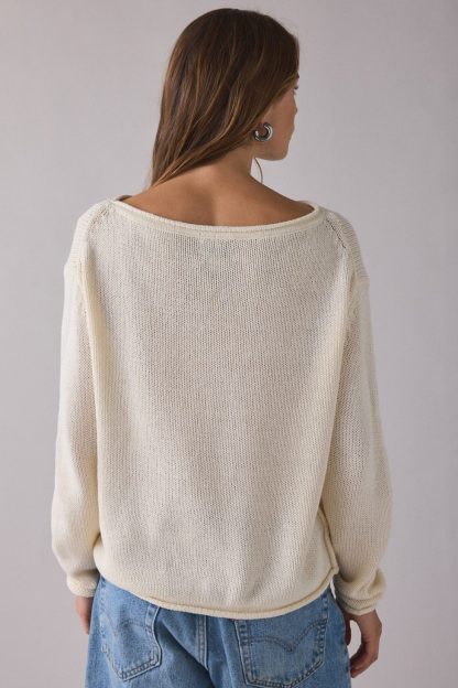 BDG Nola Cotton Blend Oversized Boatneck Sweater - Ivory