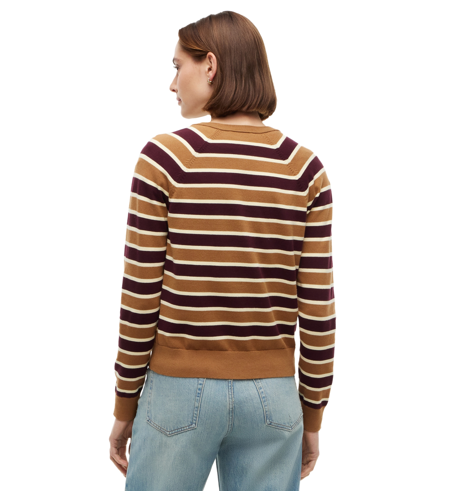 Tommy Hilfiger Women's Striped Slim-Fit Crewneck Cardigan - Studio Stripe Deep Burgundy Dark Khaki