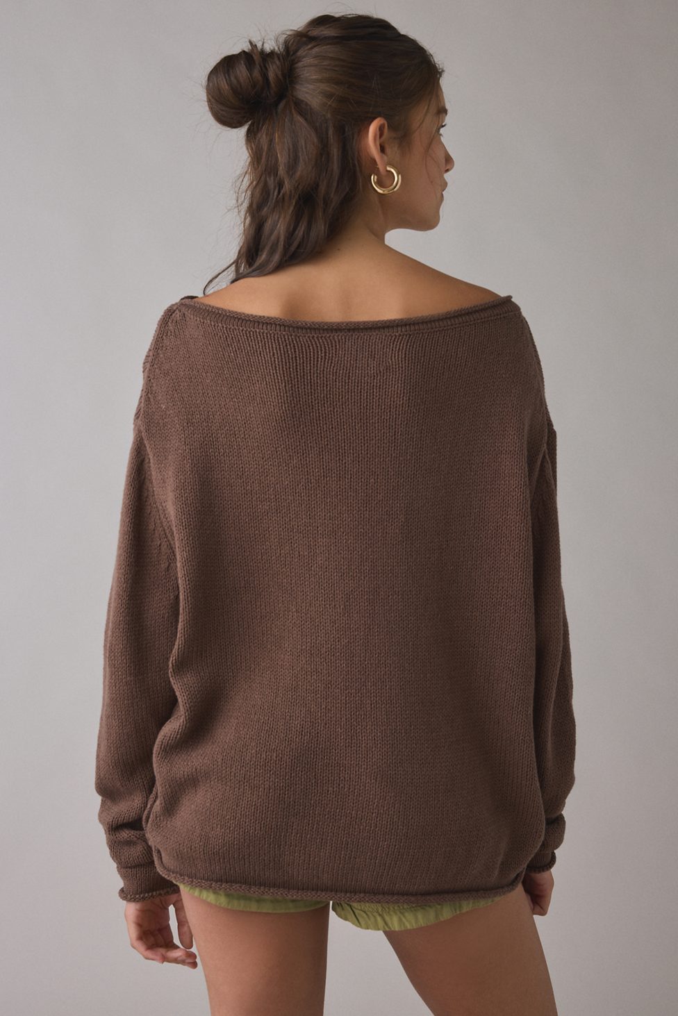 BDG Nola Cotton Blend Oversized Boatneck Sweater - Brown
