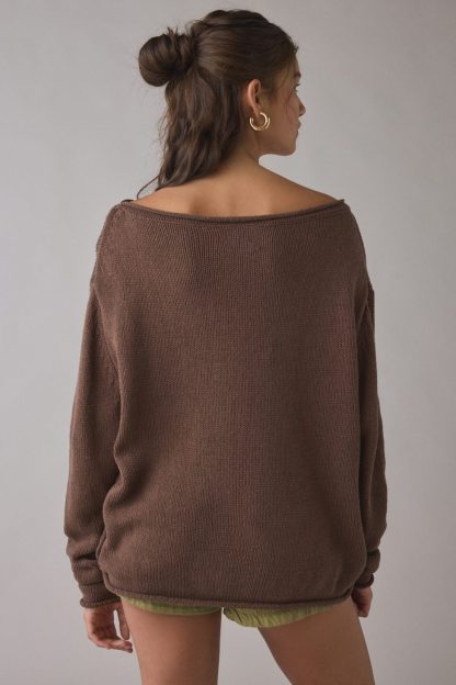 BDG Nola Cotton Blend Oversized Boatneck Sweater - Brown