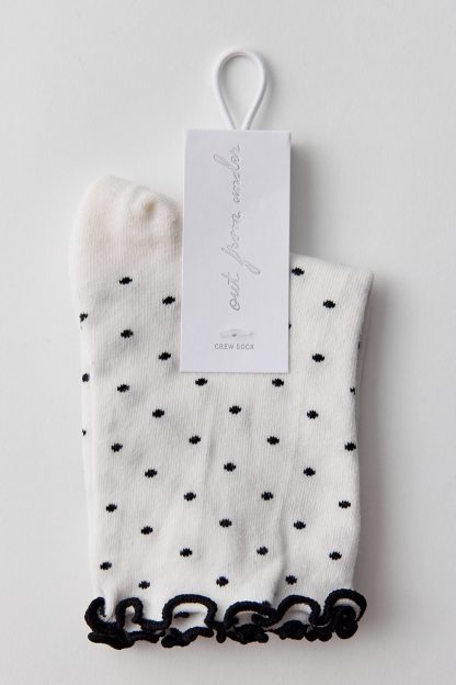 Out From Under Lettuce-Edge Polka Dot Socks - White + Black Polka Dot