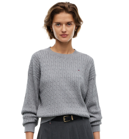Tommy Hilfiger Women's Fine Gauge Cable-Knit Crewneck Sweater - Medium Grey Heather