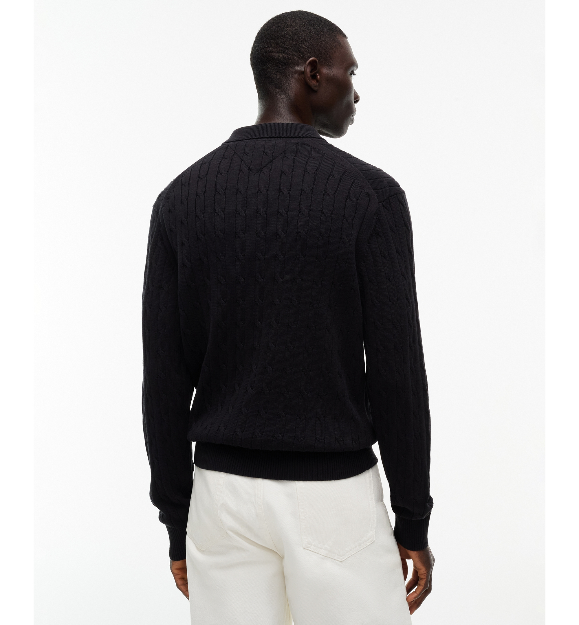Tommy Hilfiger Men's Classic Cotton Cable-Knit Regular-Fit Sweater Polo - Black