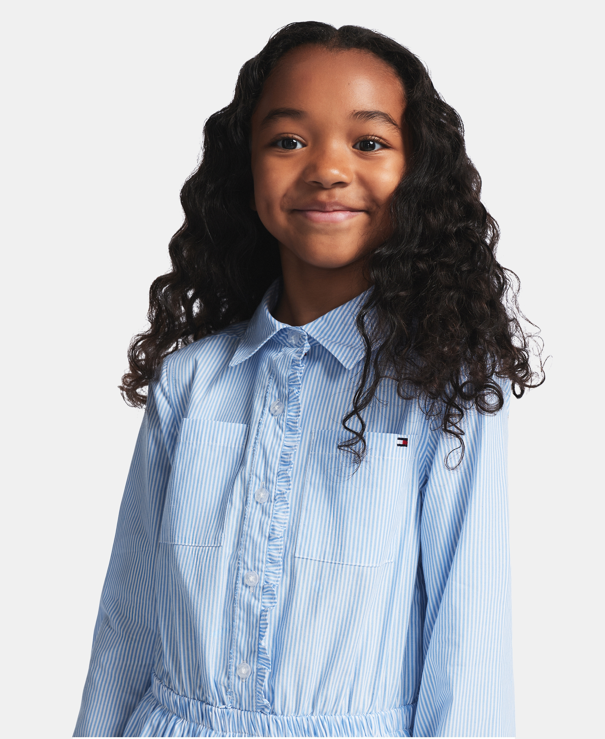 Tommy Hilfiger Girls' 7-16 Striped Long-Sleeve Shirt Dress - White