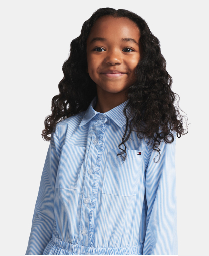 Tommy Hilfiger Girls' 7-16 Striped Long-Sleeve Shirt Dress - White