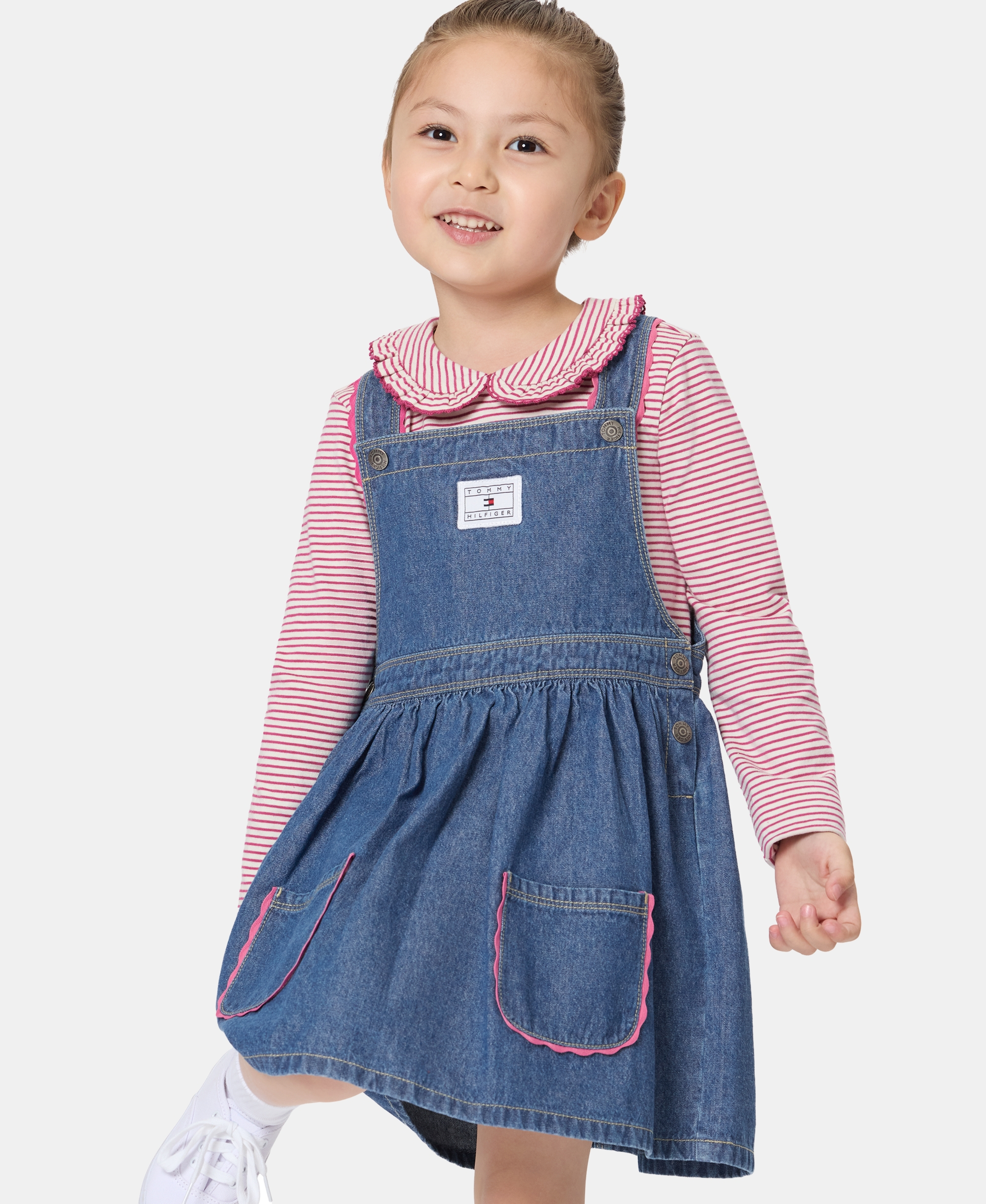 Tommy Hilfiger Girls' 2T-6X Striped Top and Jumper, 2-Piece Set - Blue/Pink