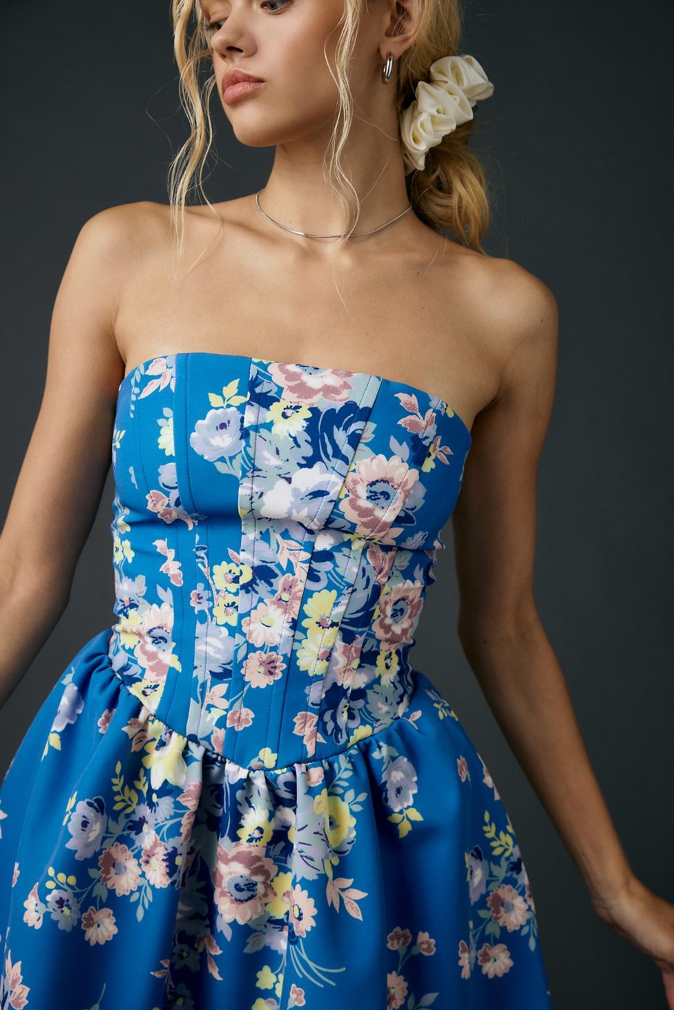 Kimchi Blue Sugar Plum Strapless Corset Mini Dress - Blue Multi