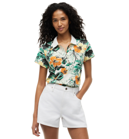Tommy Hilfiger Women's Printed Short-Sleeve Polo Top - Handrawn Rope