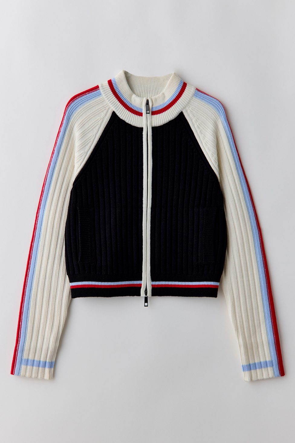 BDG Ruby Ribbed Knit Mockneck Zip-Up Cardigan - Black Multi