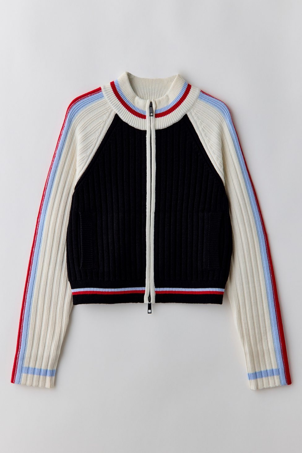 BDG Ruby Ribbed Knit Mockneck Zip-Up Cardigan - Black Multi