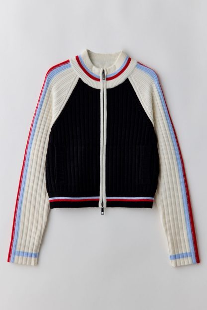 BDG Ruby Ribbed Knit Mockneck Zip-Up Cardigan - Black Multi