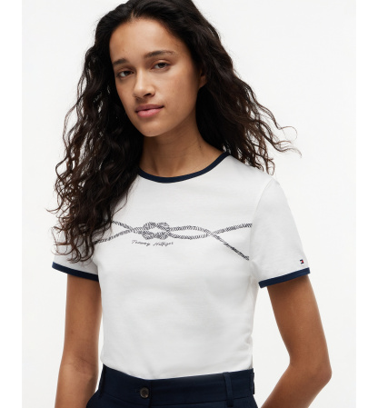 Tommy Hilfiger Women's Crewneck Ringer Trim Cotton T-Shirt - Ecru