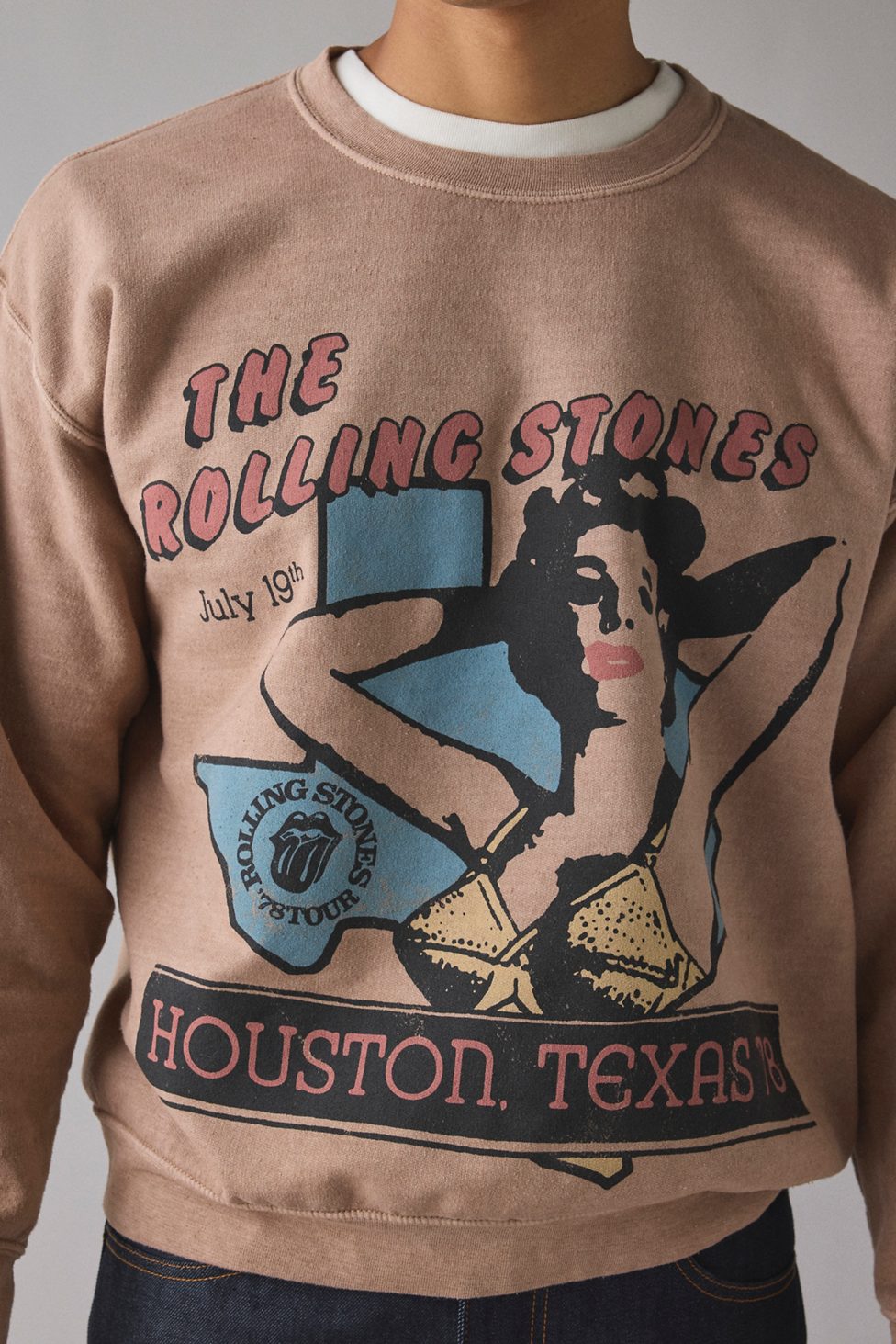 Rolling Stones Houston 1978 Graphic Crew Neck Sweatshirt - Taupe