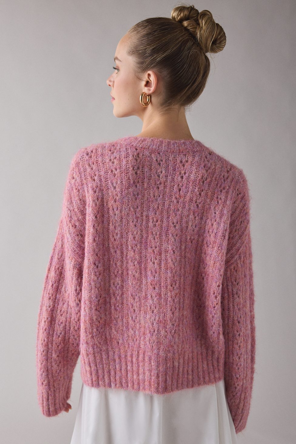 BDG Becca Brushed Pointelle Knit Oversized Cardigan - Pink