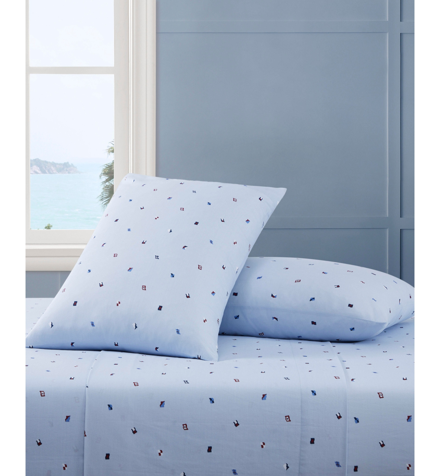 Tommy Hilfiger Printed 200-Thread Count Cotton Percale Sheet Set - Nautical Flag Blue