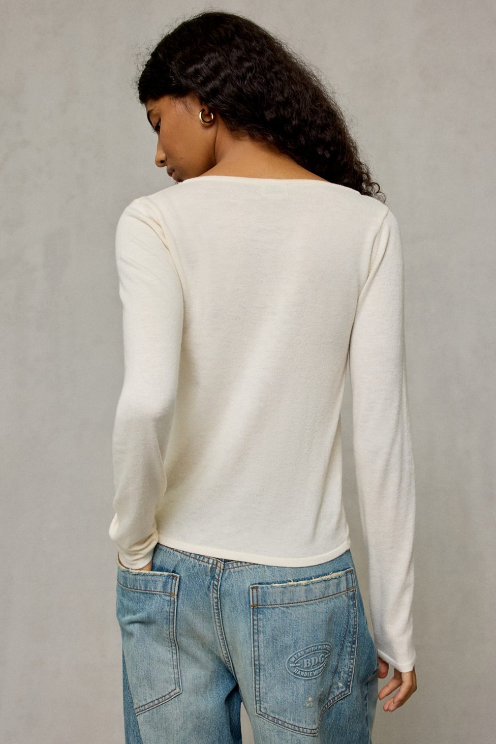 BDG Sutton Slanted Asymmetric Button Cardigan - Ivory