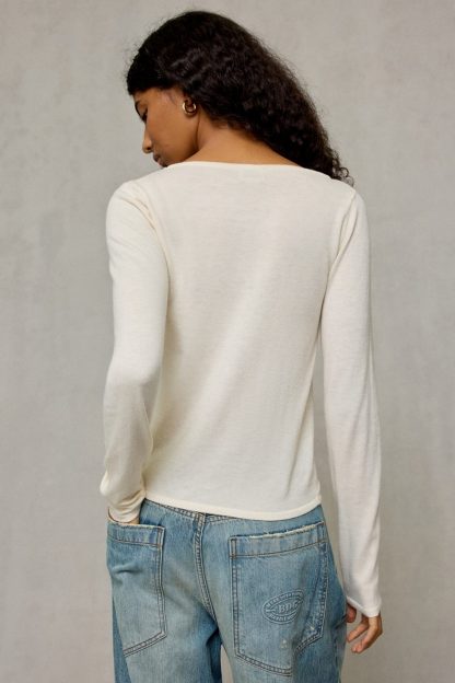 BDG Sutton Slanted Asymmetric Button Cardigan - Ivory