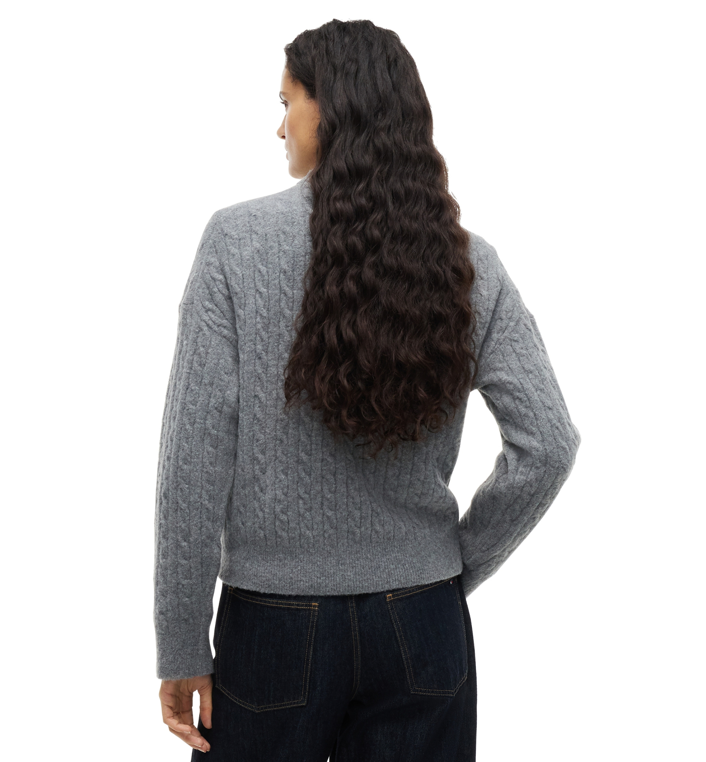 Tommy Hilfiger Women's Cable-Knit Crewneck Embroidered Crest Sweater - Medium Grey Heather