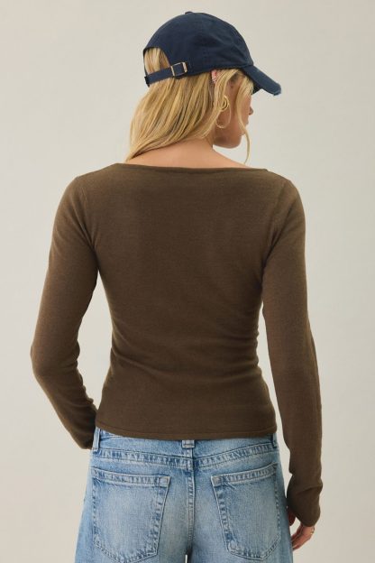 BDG Sutton Slanted Asymmetric Button Cardigan - Chocolate