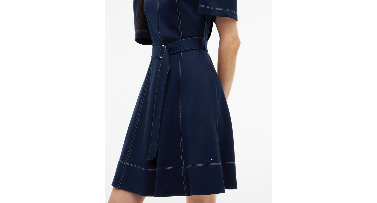 Tommy Hilfiger Women's Top Stitch Ponte Short-Sleeve Crewneck Mini Dress - Dark Blue
