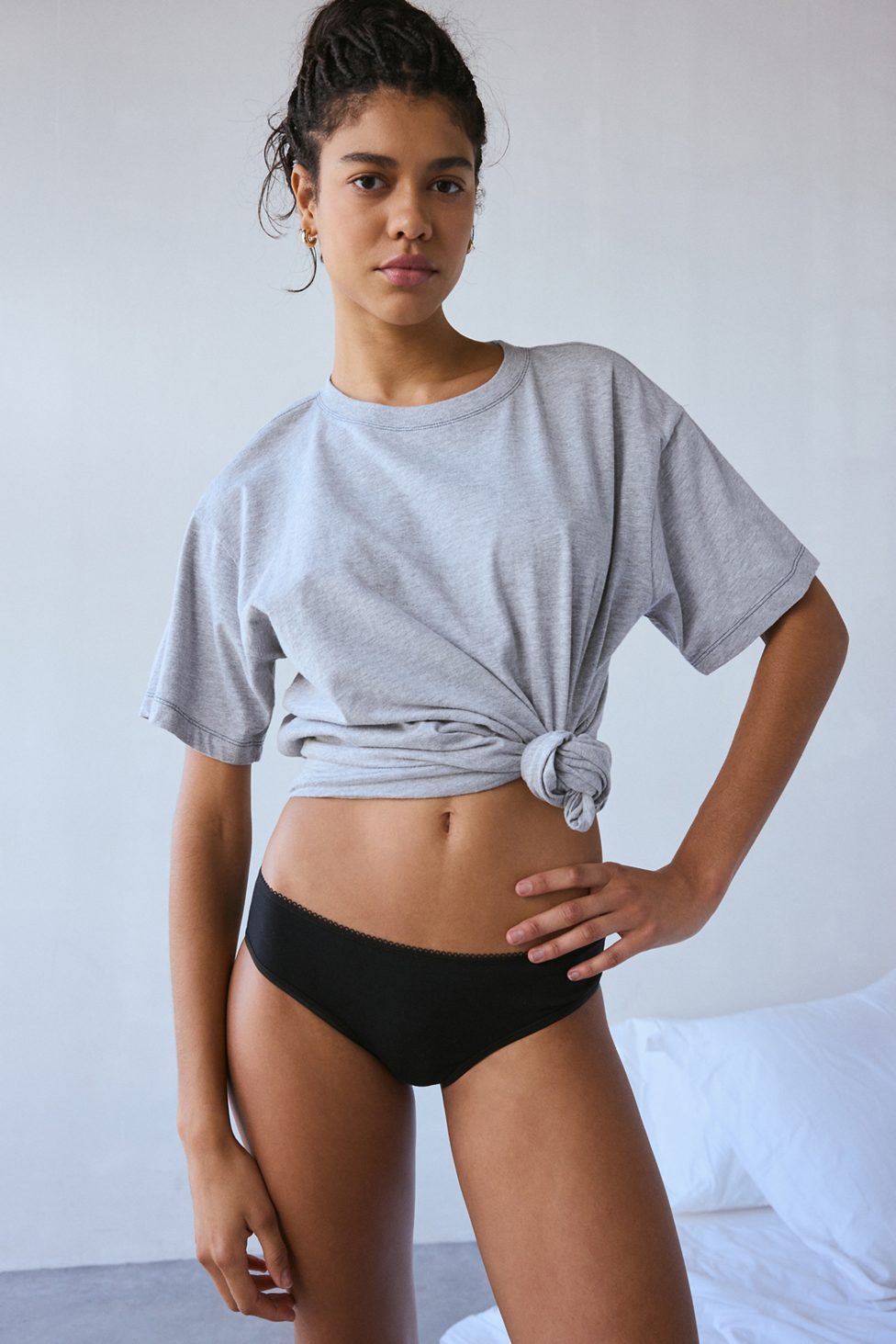 Out From Under Cotton Picot-Trim Hipster Underwear - Black