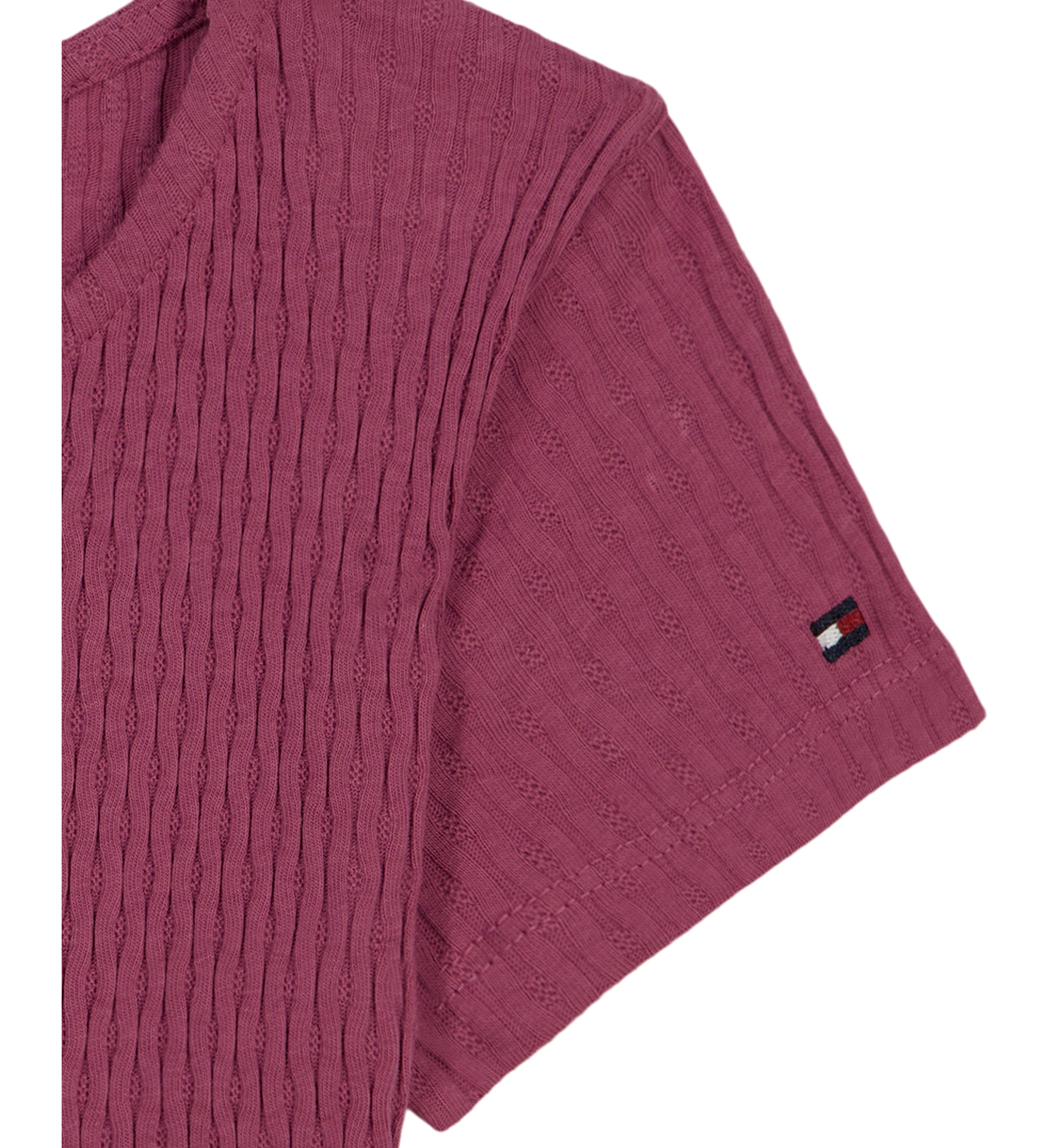 Tommy Hilfiger Girls' 7-16 Pointelle Rib Short-Sleeve Top - Blueberry