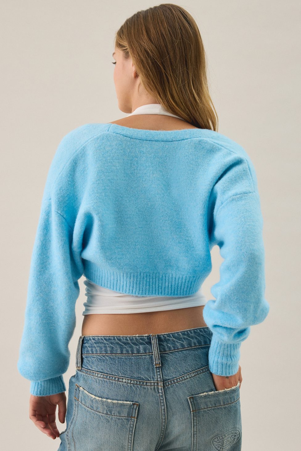 Out From Under Julia Twist Plunging V-Neck Cropped Sweater - Blue