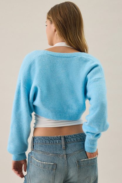 Out From Under Julia Twist Plunging V-Neck Cropped Sweater - Blue