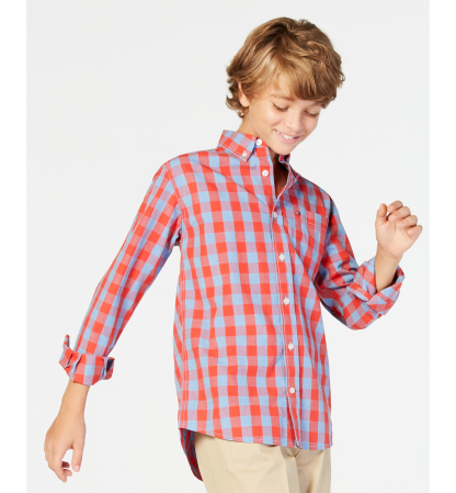 Tommy Hilfiger Boys' 8-20 Kirk Box-Plaid Button-Down Shirt - Fireside