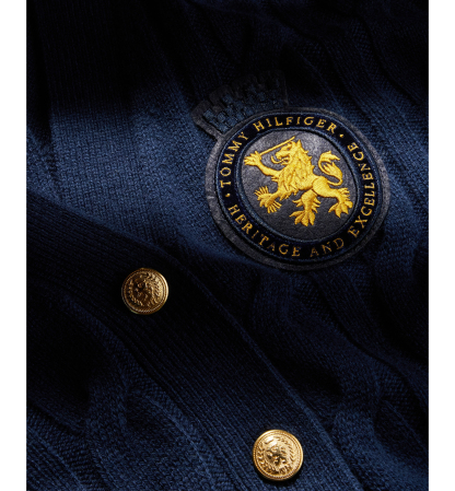 Tommy Hilfiger Women's American Icons Cable-Knit V-Neck Cardigan, Macy's Exclusive - Dark Blue