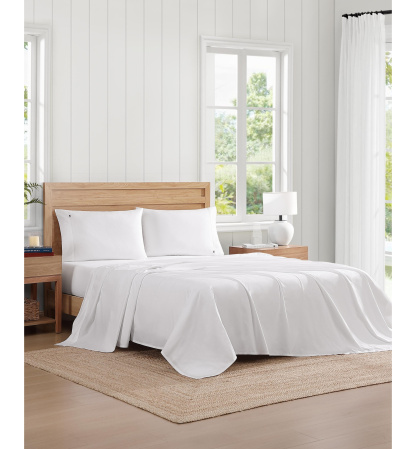 Tommy Hilfiger Solid 200-Thread Count Cotton Percale Sheet Set - White