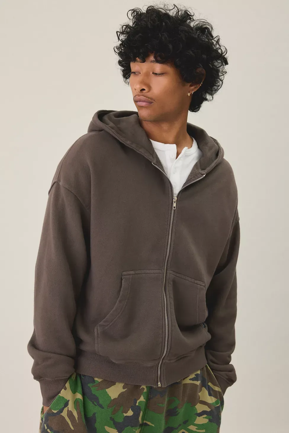 Standard Cloth Pregame Zip-Up Hoodie Sweatshirt - Chocolate Brown Wash