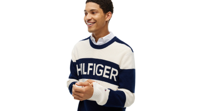 Tommy Hilfiger Men's Waffle Cotton Graphic Crewneck Sweater - Carbon Navy/Ivory Petal